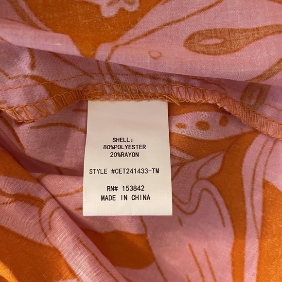 Melloday Floral Tie Front Top Pink Orange Size S Puff Sleeve Ruffles Boho Preppy - Picture 7 of 8